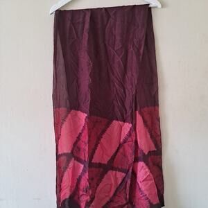 Unbranded Pink & Burgundy Silk Tie Dye Print Long Rectangular Scarf - 18" X 72"